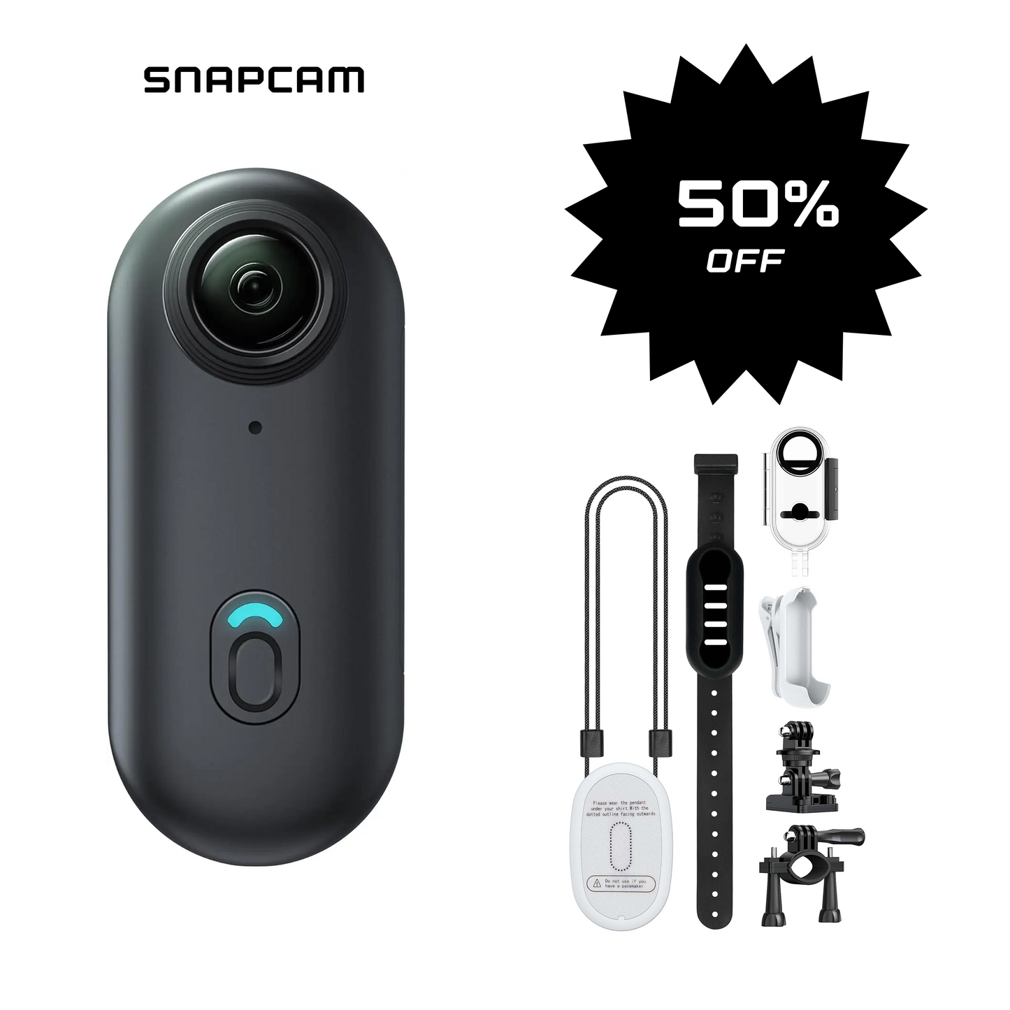 SNAPCAM – Mini Action Camera 4K (1080P) + Action Pack (ink 64GB SD kort)